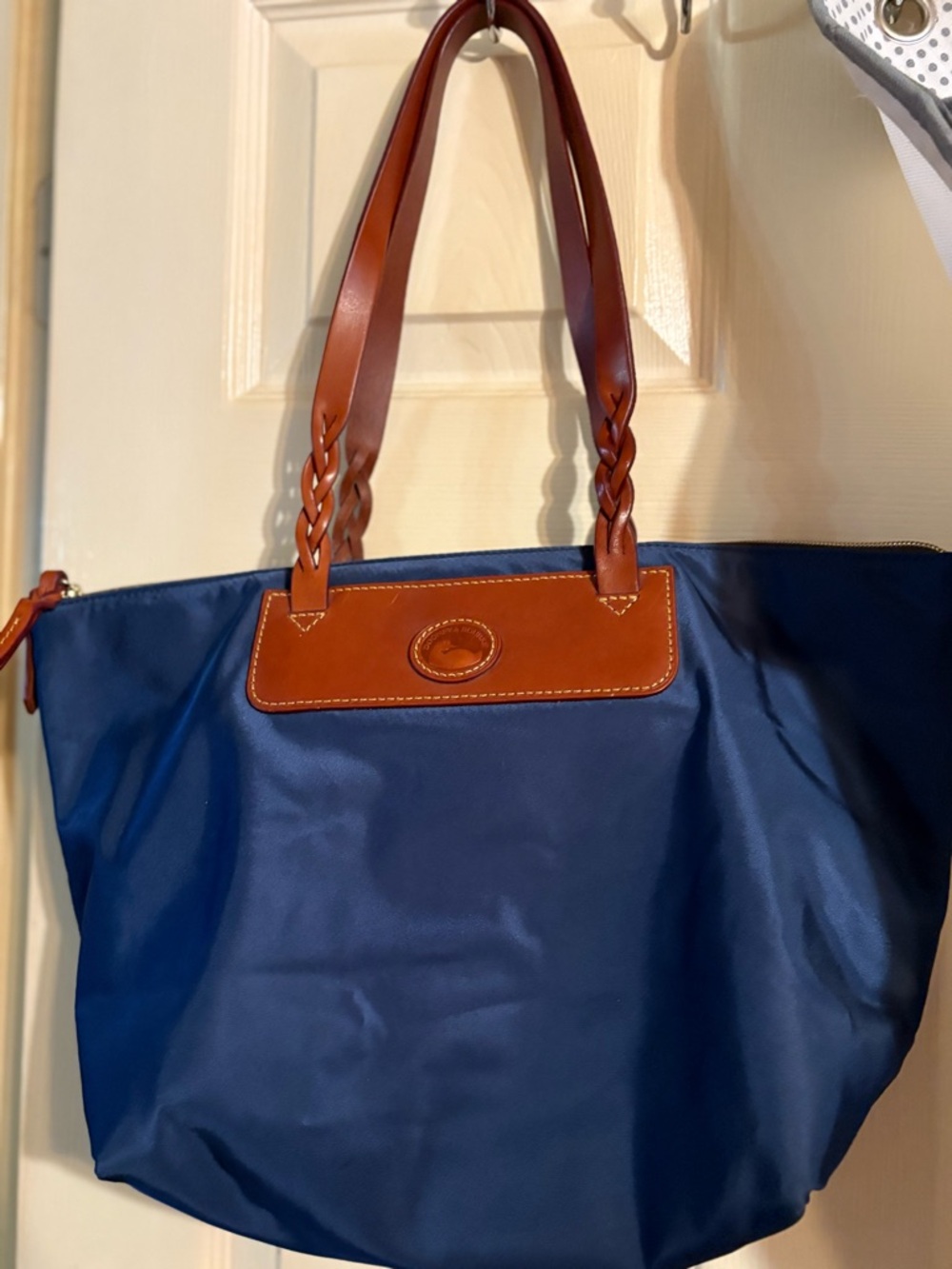 Dooney & Bourke Women’s Navy Tote Bag with Brown Leather Trim